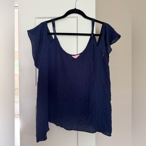 LILLY PULITZER ARUNA OFF SHOULDER NAVY TOP SIZE L EUC